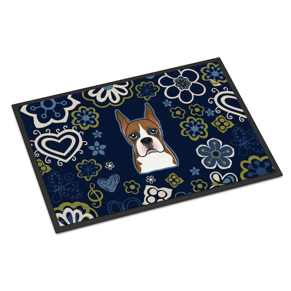 Carolines Treasures 24 x 36 in. Blue Flowers Boxer Indoor or Outdoor Mat BB5074JMAT - main